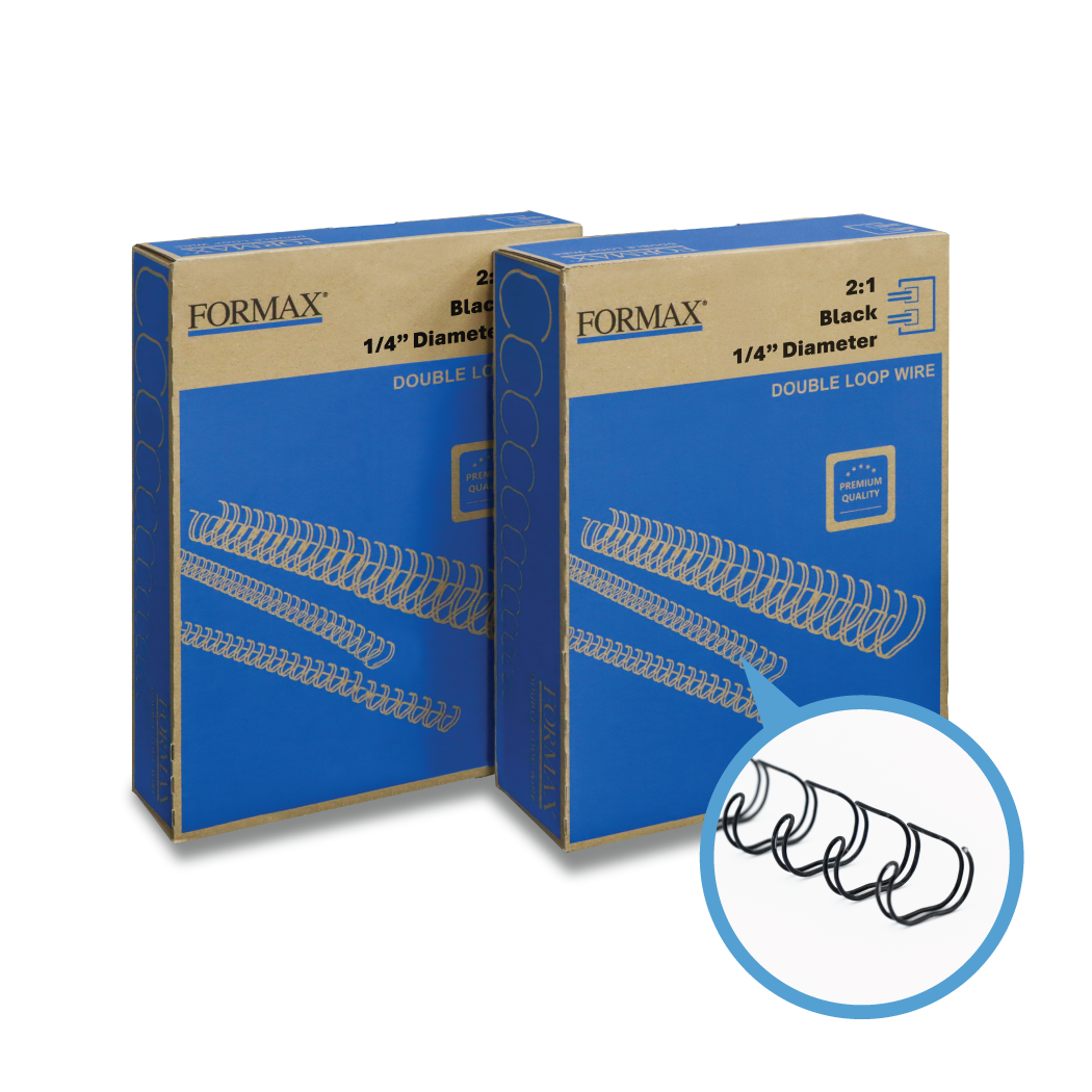 Formax Black ReadyWire, Letter Size, Double-Loop, Pitch 3:1 (1/4″ to 1/2″) & 2:1 (1/4″ to 1-1/4″) Binding Wire