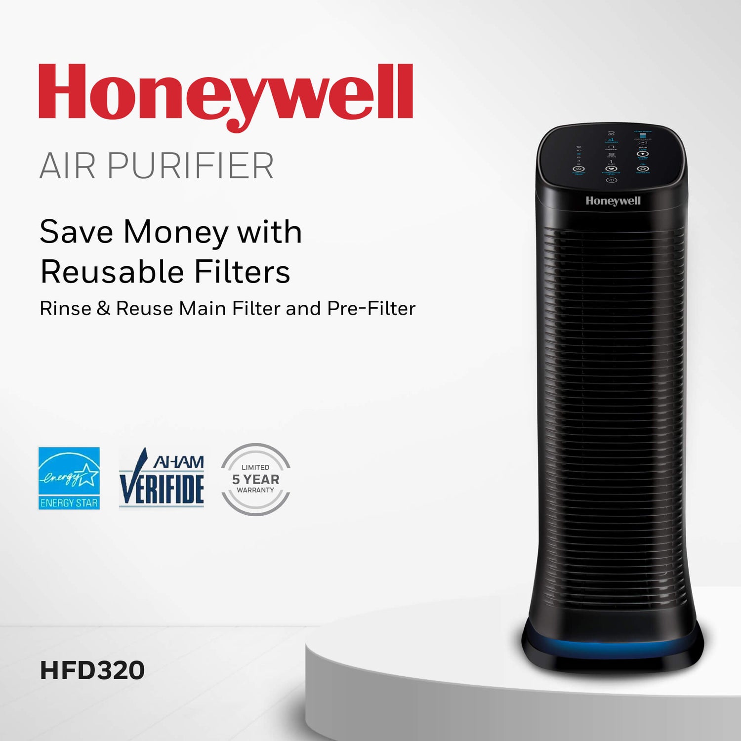 Honeywell HFD320 Air Genius 5 Tower Air Purifier and Odor Reducer
