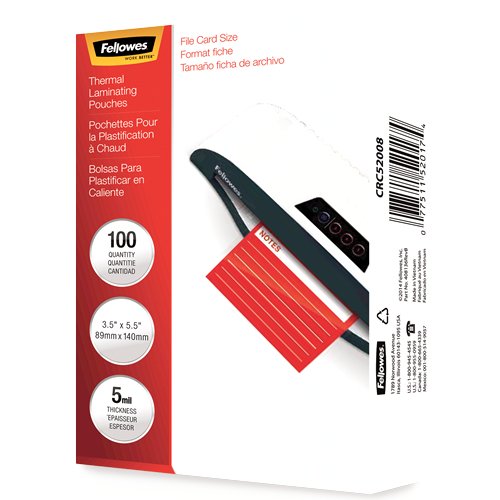 Fellowes Glossy Pouches - Index Card, 5 mil, 100 pack