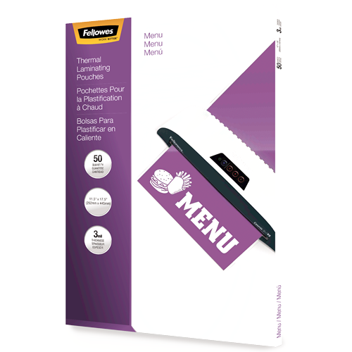 Fellowes Glossy Pouches - Menu, 3 mil, 50 pack
