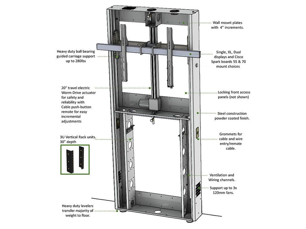 AVFi LFT7000WM-D - 27" Dual Monitor Wall Mounted Lift Stand (Gray)