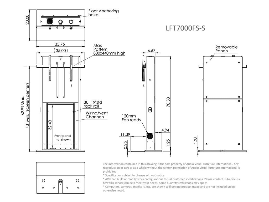 AVFi LFT7000FS-S Fixed Lift Stand for 40"-70" Display