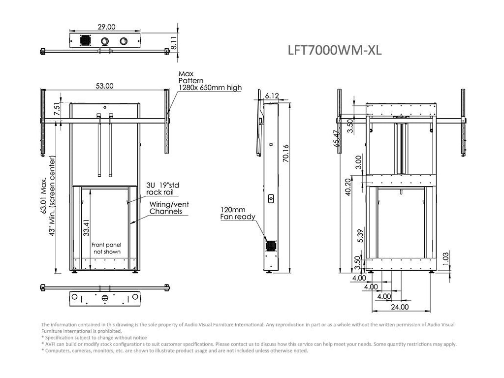 AVFi LFT7000WM-XL XL Monitor Wall Mounted Lift Stand