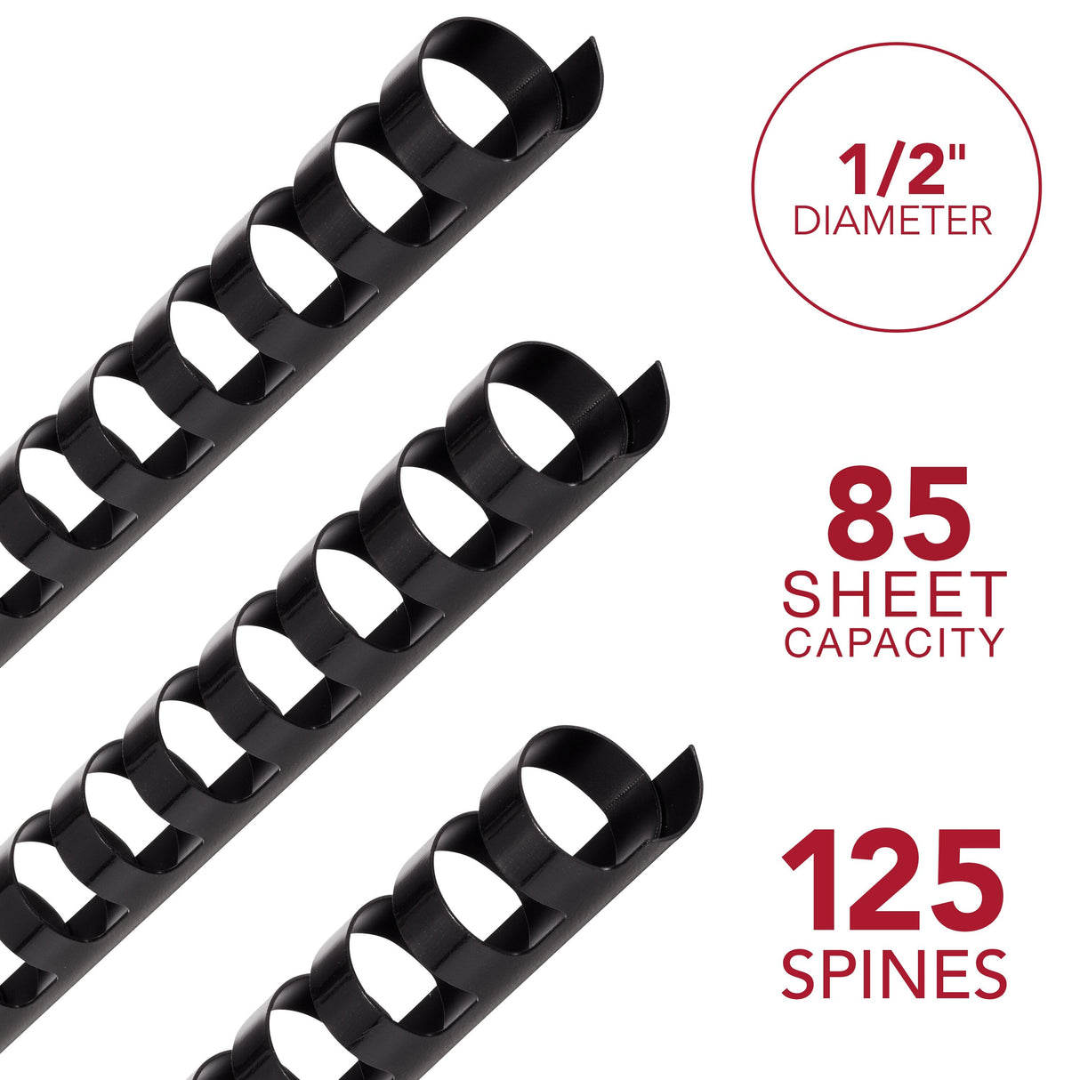 Mead CombBind Binding Spines - 1/2" Black (125 Pack)