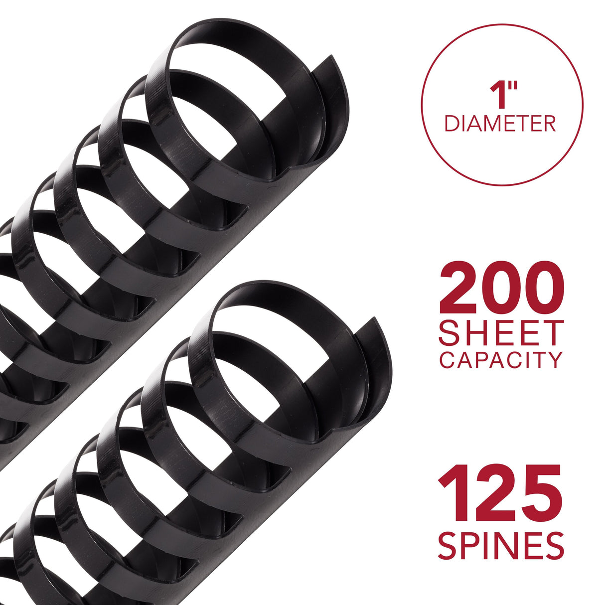 Mead CombBind 1" Black Binding Spines, 125 Pack