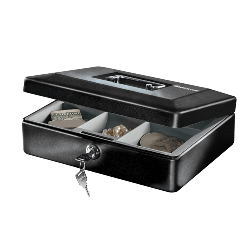 SentrySafe Waterproof and Fireproof Black Steel Cash Box - 0.12 Cubic Feet, 3.3 x 9.8 x 7.4 Inches.