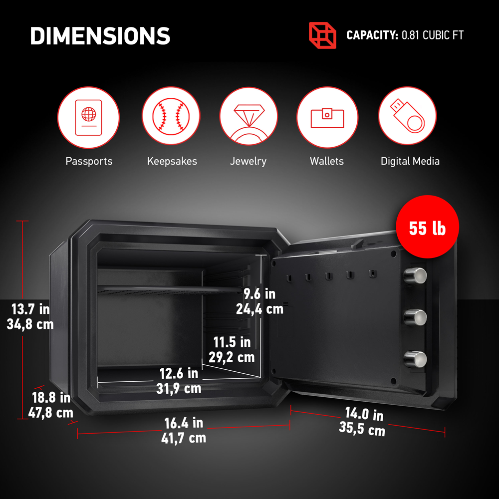 SentrySafe Fireproof and Waterproof Safe with Digital Keypad - 0.81 Cubic Feet Capacity - 13.7 x 16.4 x 18.8 Inches, 55 lbs