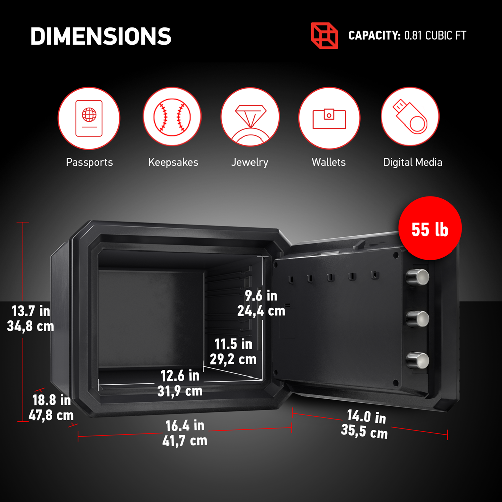 SentrySafe Fireproof and Waterproof Safe - 0.81 Cubic Feet Capacity - 13.7 x 16.4 x 18.8 Inches, 55 lbs