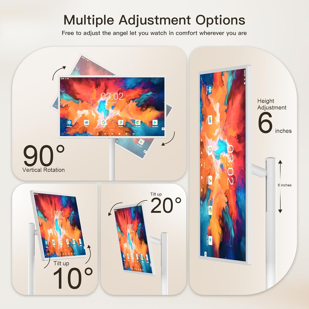 Fiteye - 32" Portable Touch Monitor Full Swivel Rotation, Android OS & Voice Remote Control