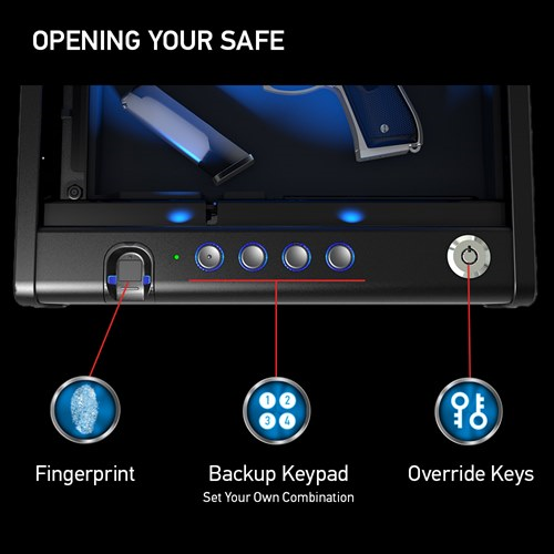 SentrySafe Biometric Pistol Safe - Fireproof and Waterproof, 0.08 Cubic Feet, 3.2 x 12.1 x 9.9 Inches, 11.9 lbs