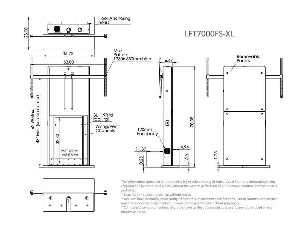 AVFi LFT7000FS-XL Fixed Lift Stand for XL 65"-90+" Display
