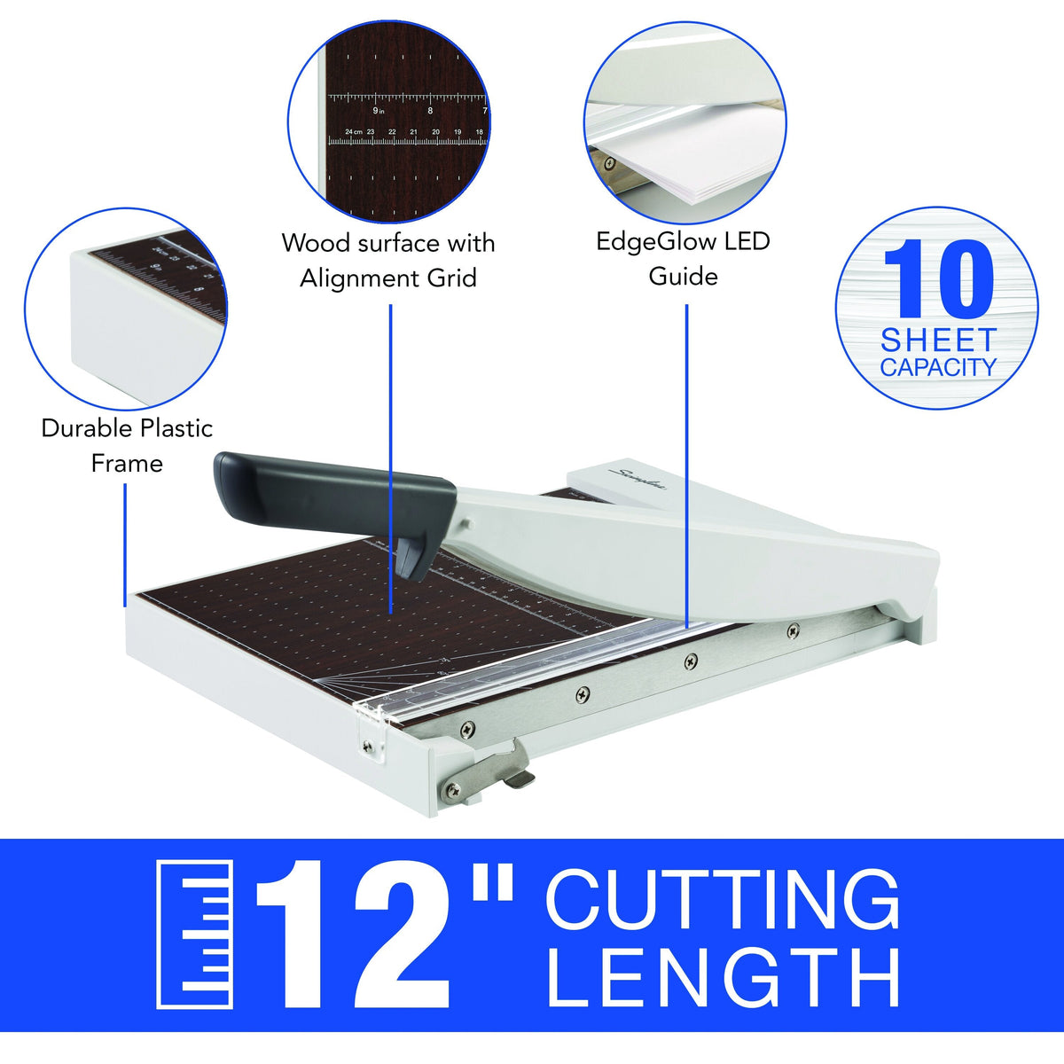 Swingline ClassicCut 1210W Guillotine Trimmer with EdgeGlow, Wood, 12" – Clary B
