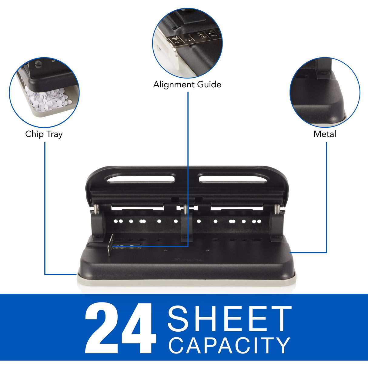 Swingline Easy Touch Heavy Duty Punch, 2-7 Hole, Semi-Adjustable, 24 Sheets