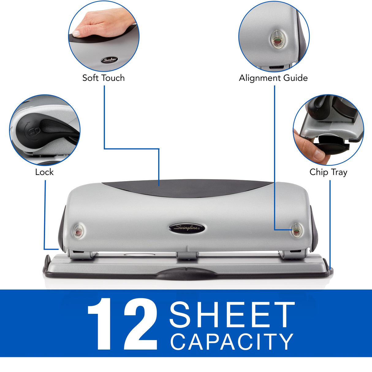 Swingline EasyView Desktop Punch, 3-Hole, 12-Sheet Capacity