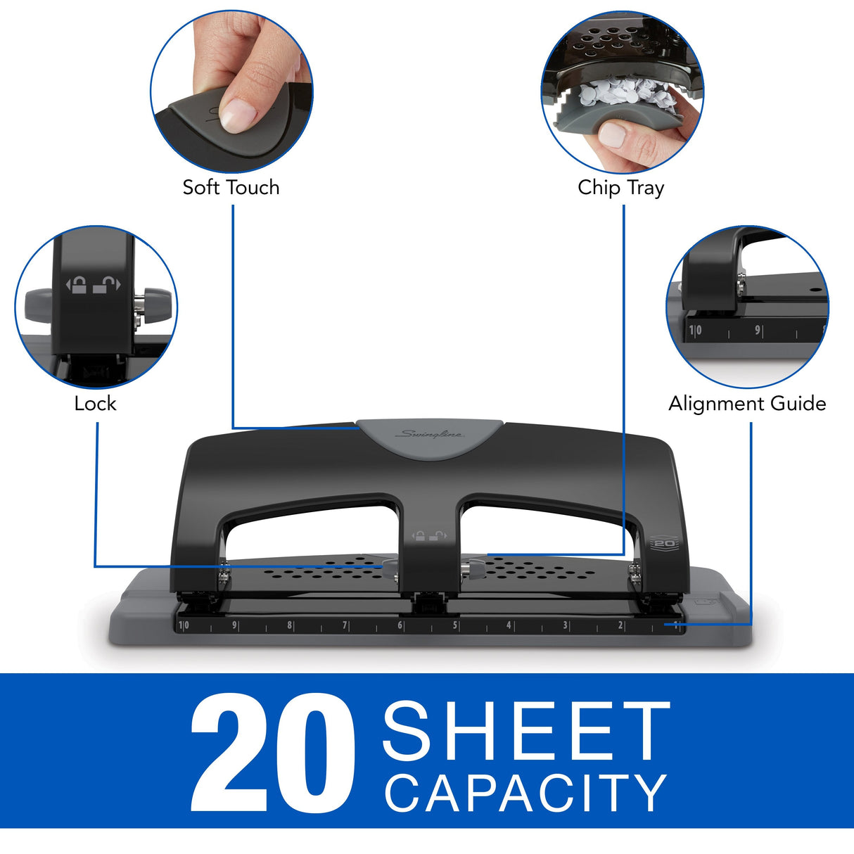 Swingline SmartTouch 3-Hole Punch - 20 Sheet Effortless Punching