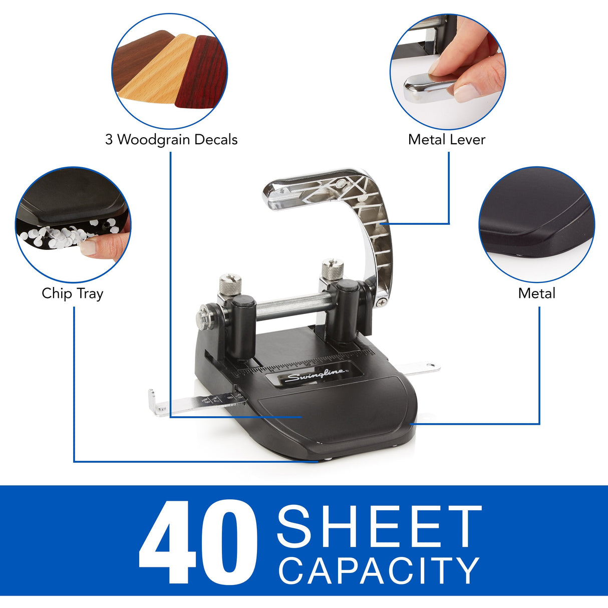 Swingline Heavy Duty 2-Hole Punch, 40 Sheets, 1/4" - Woodgrain Collection