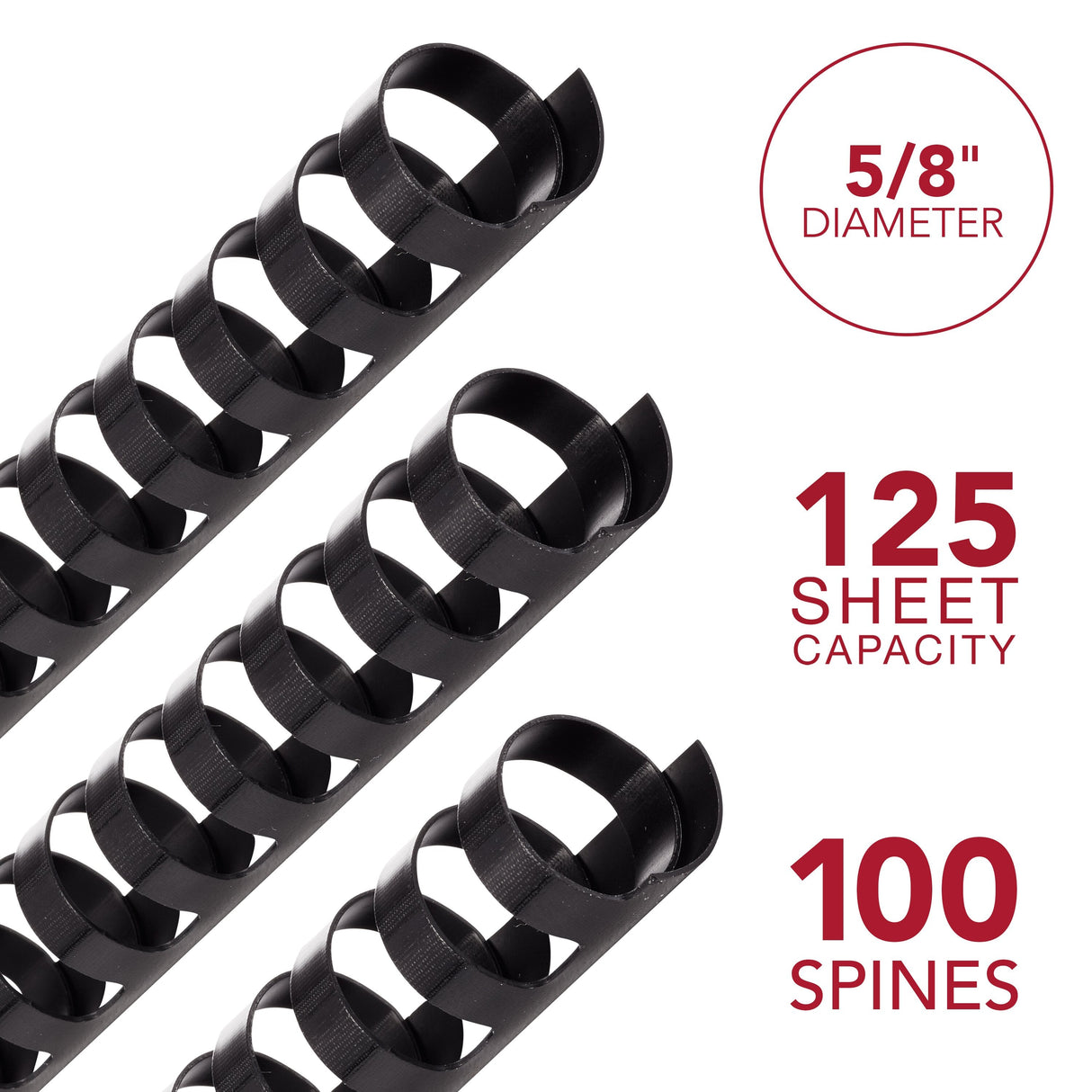 GBC CombBind 5/8" Black Binding Spines, 100 Pack